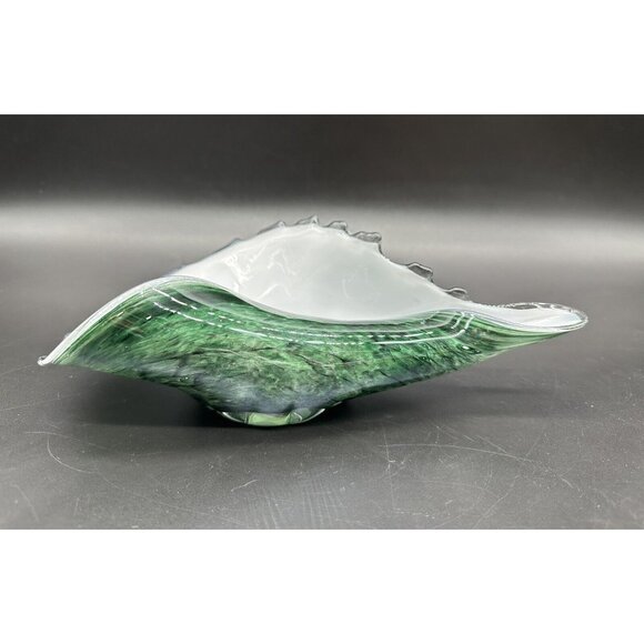 Art Glass Dish Green White Cased Shell 2006 Signed Ashtray Jewelry Jason T ? - Picture 2 of 10